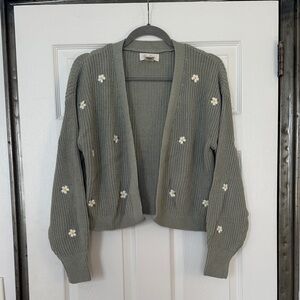 Jessica Simpson Grey Cardigan with Daisy Embroidery